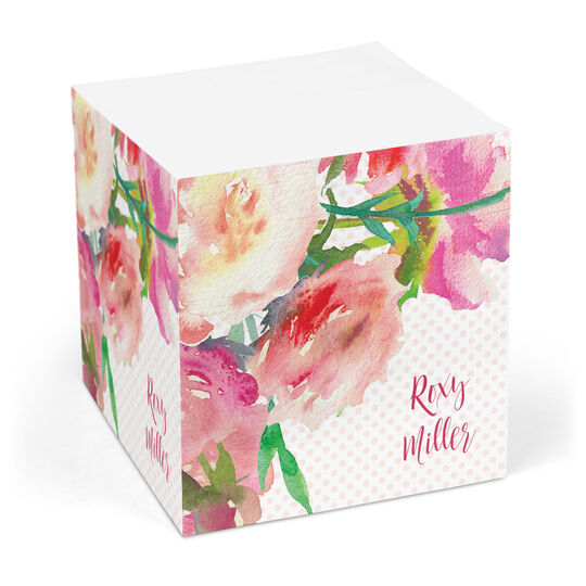 Watercolor Peonies Sticky Memo Cube